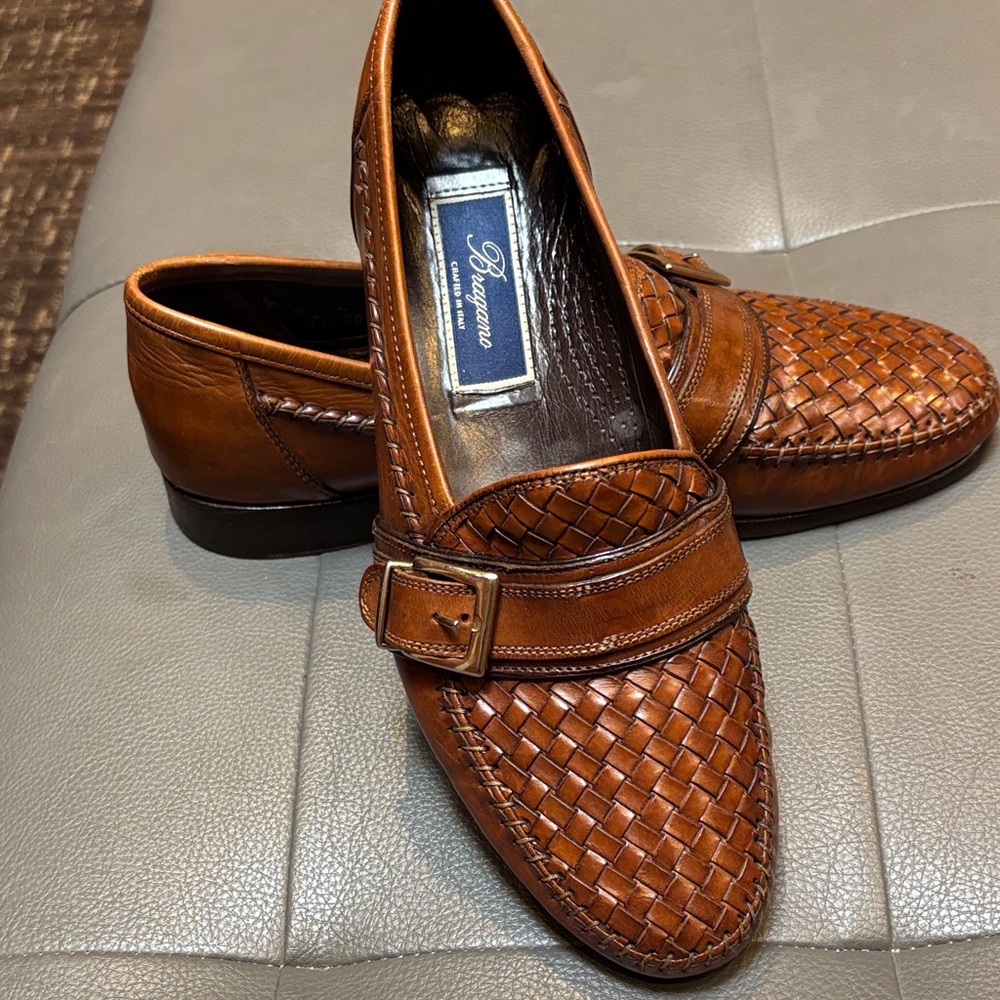 Bragano Woven Leather Loafers in Rich Brown